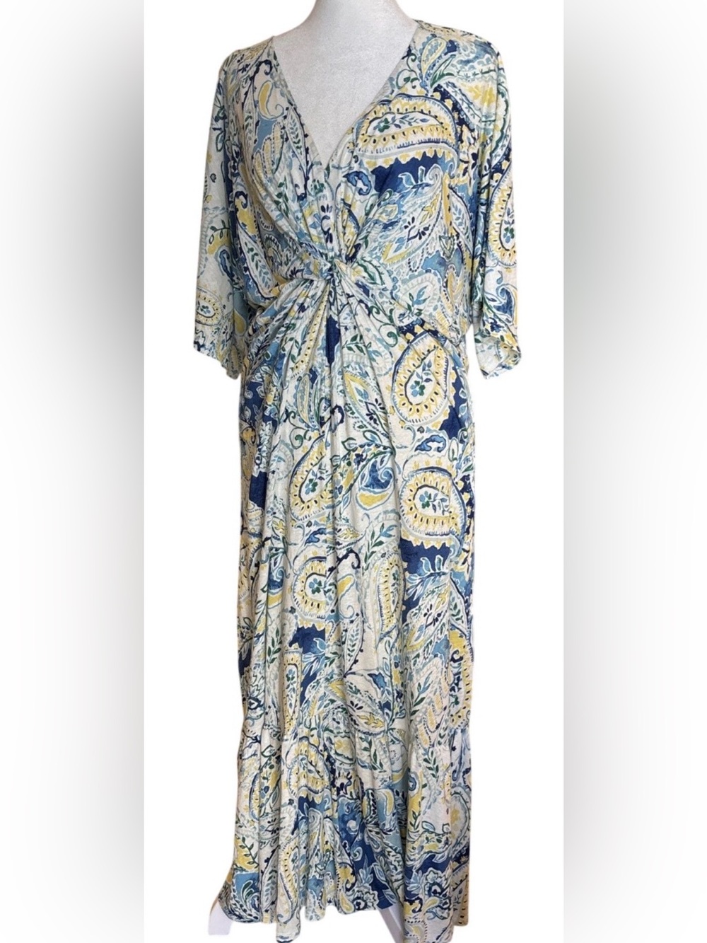 Black Label Lauren Ralph Lauren Paisley Linen-cotton Jersey Dress Luxury Size 4